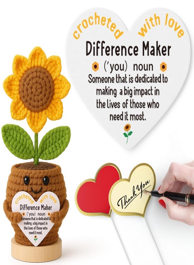 IDEGIFT Christmas Difference Maker Gifts for Women Employees, Inspirational Thank You Appreciation Birthday Gifts for Coworker Teacher Staff Coach Mentor Boss Leader, Crochet Sunflower Office Desk Decor - Image 1